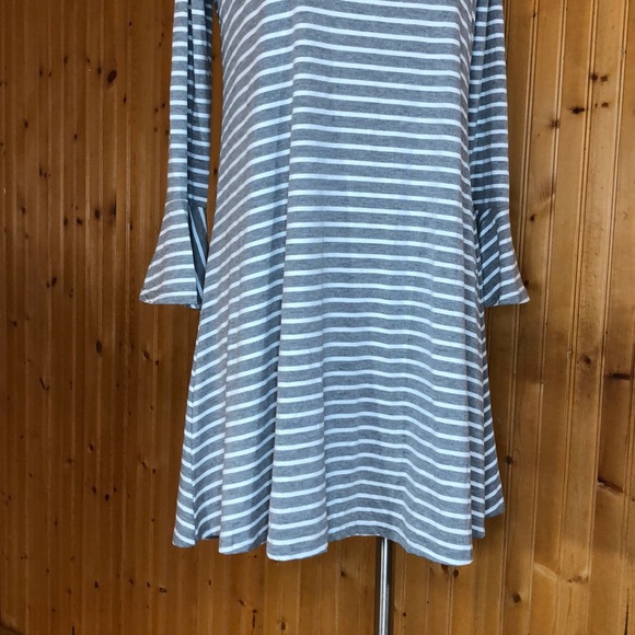 NWT Thyme & Honey Gray Striped Bell Sleeve Dress - Picture 3 of 14